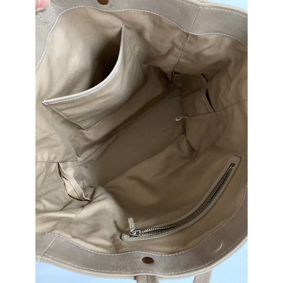 Feed The Children Of The World Leather Tote Bag Embossed Almond Shoulder Bag Tan - Picture 8 of 16